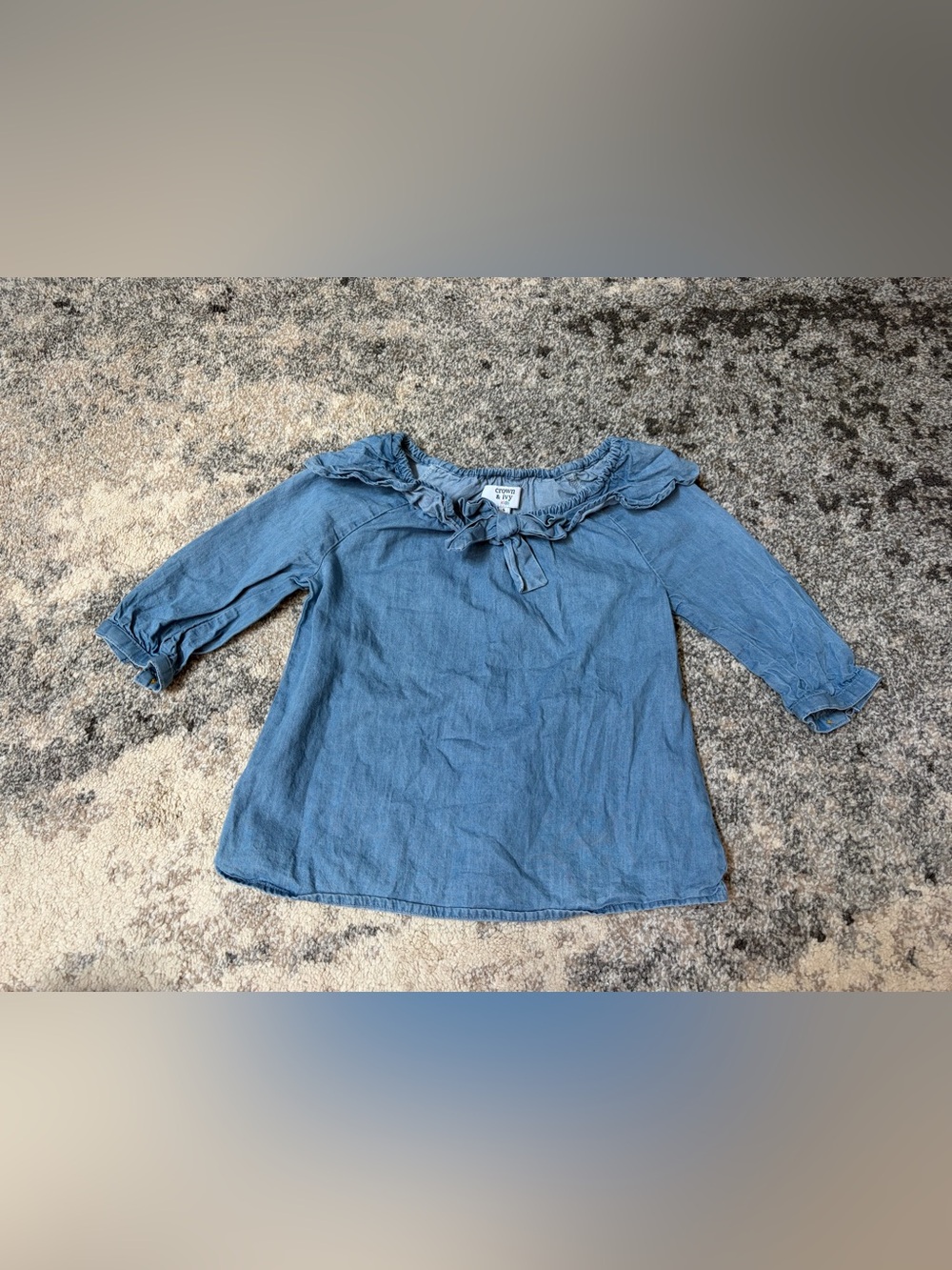 crown & ivy Light Blue Ruffle Tie Neck Long Sleeve Top